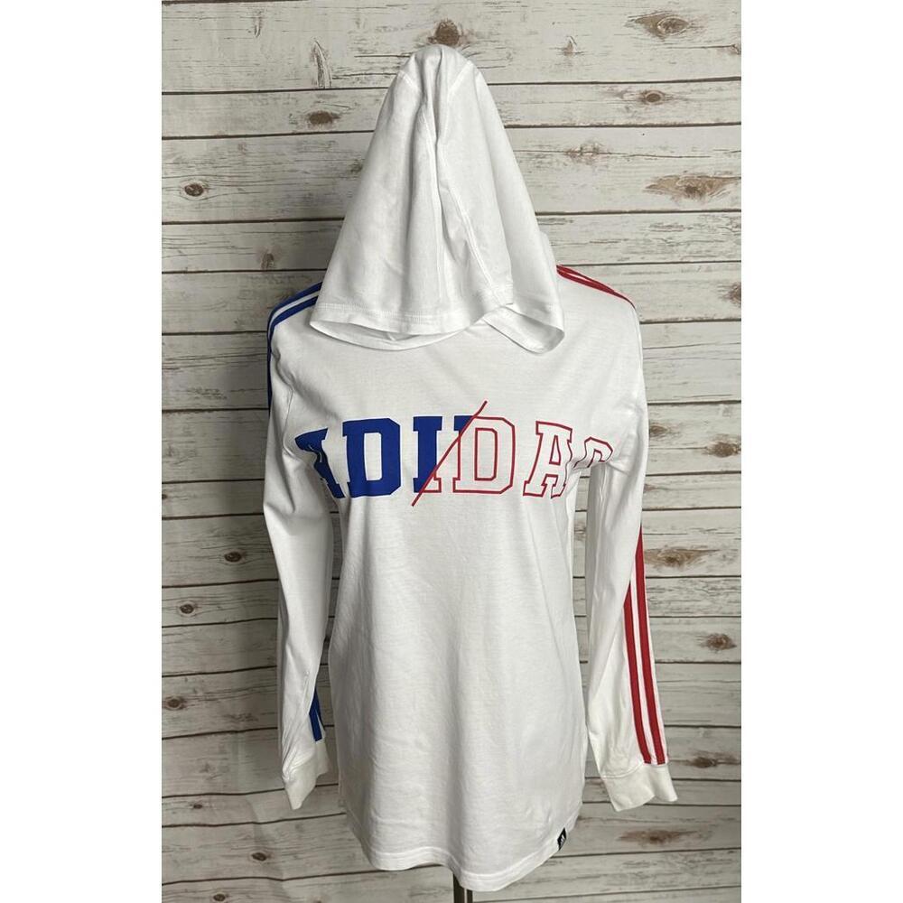 Adidas white cotton graphic print hooded long sleeve t-shirt Size L (14-16)